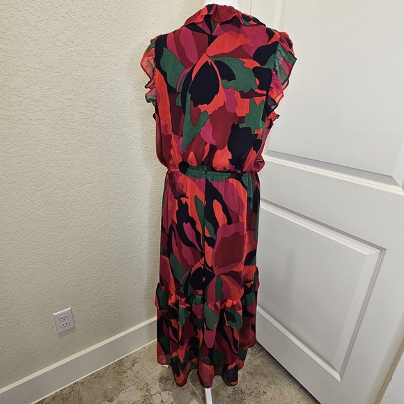 Banana Republic Red, Bergundy, Green Flutter Midi Dress - Picture 5 of 8